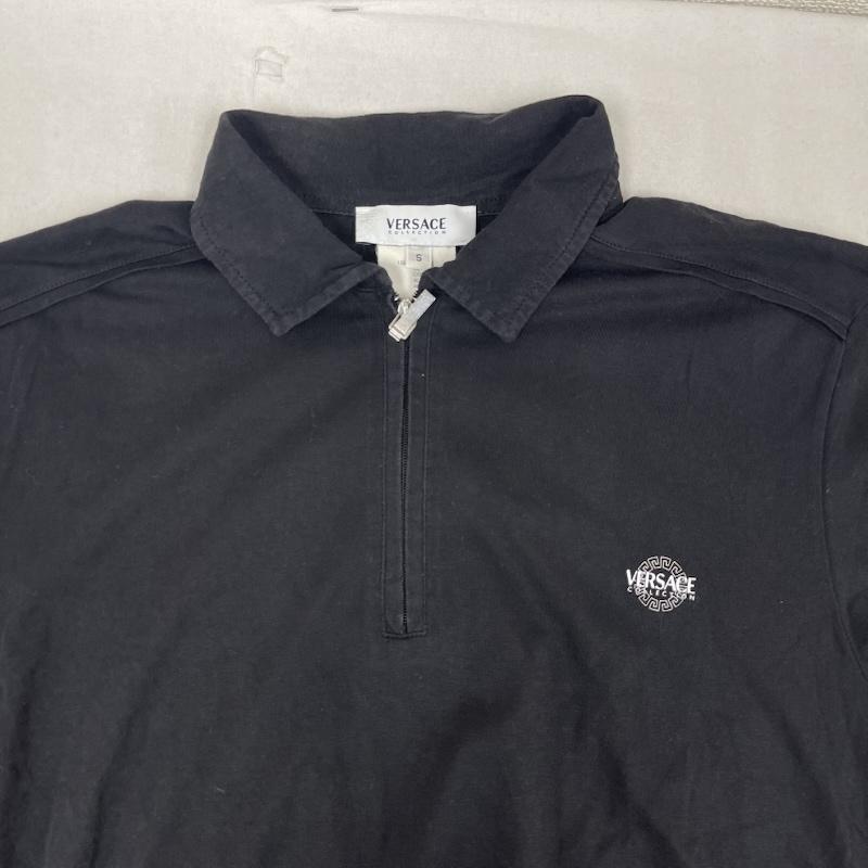 ヴェルサーチ VERSACE ポロシャツ 半袖 ブランド ロゴ プリント ハーフジップ コットン ポロシャツ S 黒 / ブラック / black メンズ USED 古着 中古 50162172