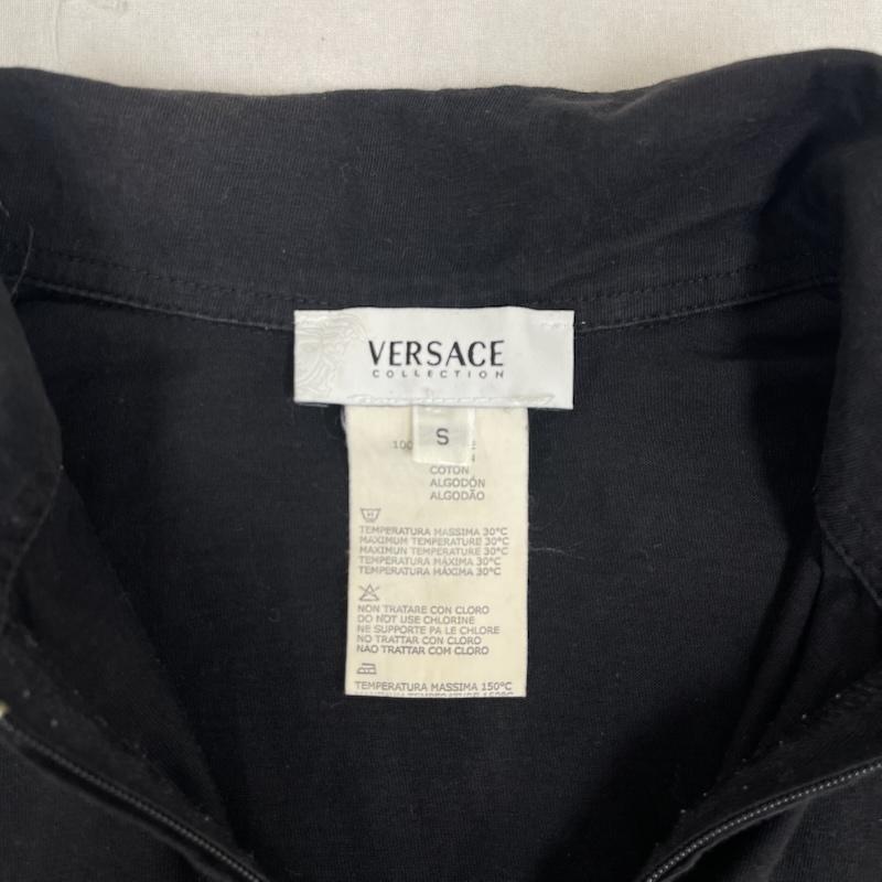 ヴェルサーチ VERSACE ポロシャツ 半袖 ブランド ロゴ プリント ハーフジップ コットン ポロシャツ S 黒 / ブラック / black メンズ USED 古着 中古 50162172