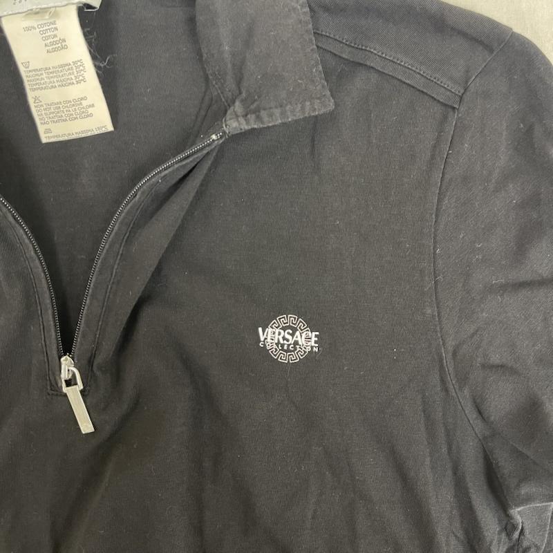 ヴェルサーチ VERSACE ポロシャツ 半袖 ブランド ロゴ プリント ハーフジップ コットン ポロシャツ S 黒 / ブラック / black メンズ USED 古着 中古 50162172