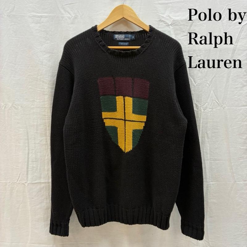 ポロバイラルフローレン Polo by RALPH LAUREN ニット、セーター 長袖 90s シールド ロゴ クルーネック プルオーバー コットン ニット セーター M メンズ USED 古着 中古 50162182