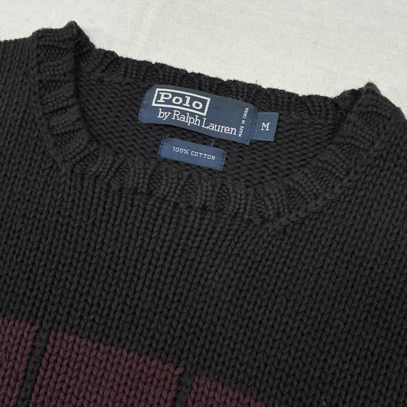 ポロバイラルフローレン Polo by RALPH LAUREN ニット、セーター 長袖 90s シールド ロゴ クルーネック プルオーバー コットン ニット セーター M メンズ USED 古着 中古 50162182