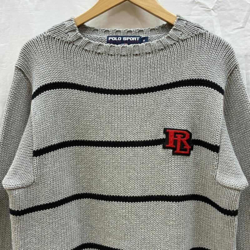 ラルフローレン RALPHLAUREN ニット、セーター 長袖 POLO SPORT ポロスポーツ RL ロゴ ワッペン ボーダー コットン ニット セーター M メンズ USED 古着 中古 50162184