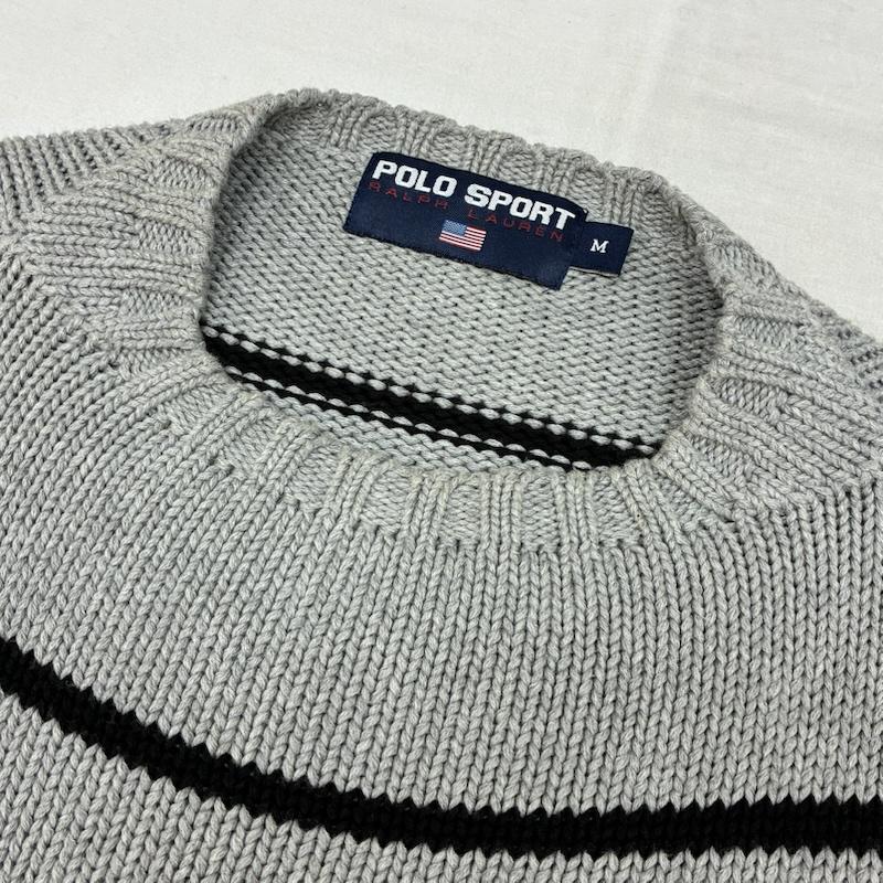 ラルフローレン RALPHLAUREN ニット、セーター 長袖 POLO SPORT ポロスポーツ RL ロゴ ワッペン ボーダー コットン ニット セーター M メンズ USED 古着 中古 50162184