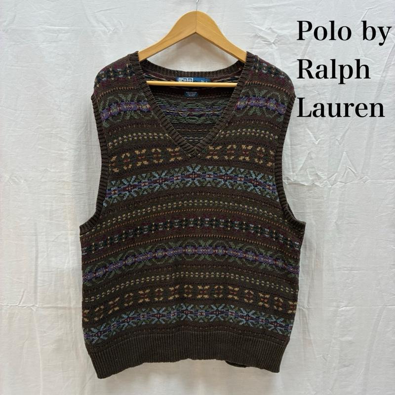 ポロバイラルフローレン Polo by RALPH LAUREN ベスト ベスト 90s フェアアイル柄 コットン リネン シルク Vネック ニット ベスト L メンズ USED 古着 中古 50162185