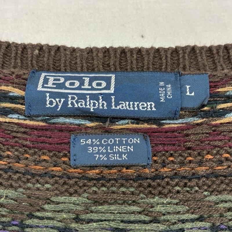 ポロバイラルフローレン Polo by RALPH LAUREN ベスト ベスト 90s フェアアイル柄 コットン リネン シルク Vネック ニット ベスト L メンズ USED 古着 中古 50162185
