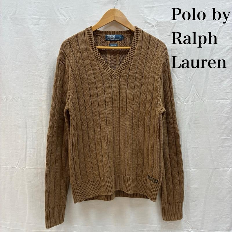ポロバイラルフローレン Polo by RALPH LAUREN ニット、セーター 長袖 エルボーパッチ Vネック プルオーバー リブ ニット コットン セーター 裾ロゴ M メンズ USED 古着 中古 50162189