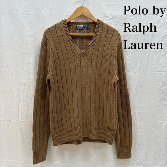 ポロバイラルフローレン Polo by RALPH LAUREN ニット、セーター 長袖 エルボーパッチ Vネック プルオーバー リブ ニット コットン セーター 裾ロゴ M メンズ USED 古着 中古 50162189