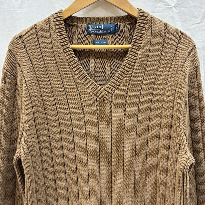 ポロバイラルフローレン Polo by RALPH LAUREN ニット、セーター 長袖 エルボーパッチ Vネック プルオーバー リブ ニット コットン セーター 裾ロゴ M メンズ USED 古着 中古 50162189