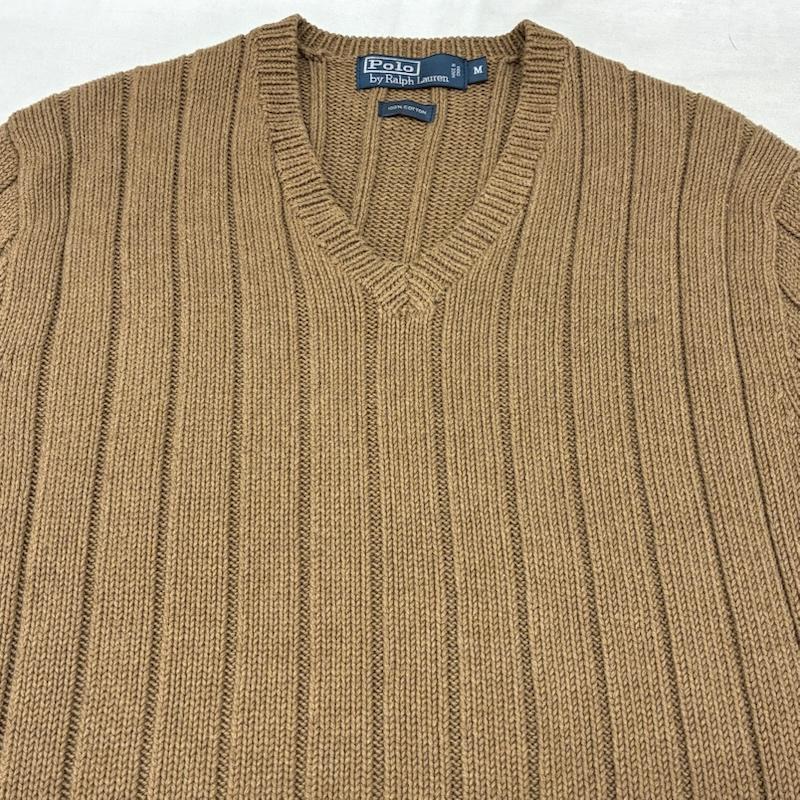 ポロバイラルフローレン Polo by RALPH LAUREN ニット、セーター 長袖 エルボーパッチ Vネック プルオーバー リブ ニット コットン セーター 裾ロゴ M メンズ USED 古着 中古 50162189