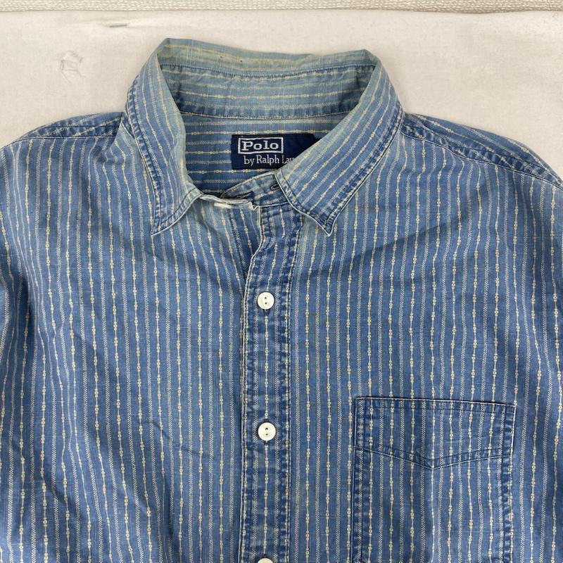 ポロバイラルフローレン Polo by RALPH LAUREN シャツ、ブラウス 長袖 インディゴ キャリコ ストライプ チンスト 長袖 シャツ M 水色 / ライトブルー / メンズ USED 古着 中古 50162201