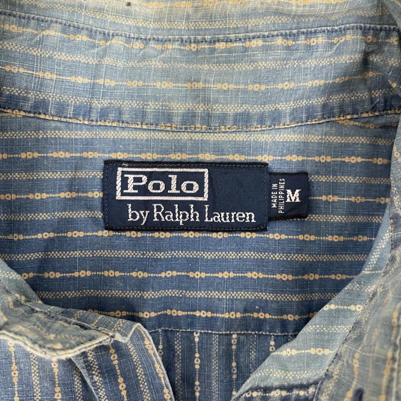 ポロバイラルフローレン Polo by RALPH LAUREN シャツ、ブラウス 長袖 インディゴ キャリコ ストライプ チンスト 長袖 シャツ M 水色 / ライトブルー / メンズ USED 古着 中古 50162201