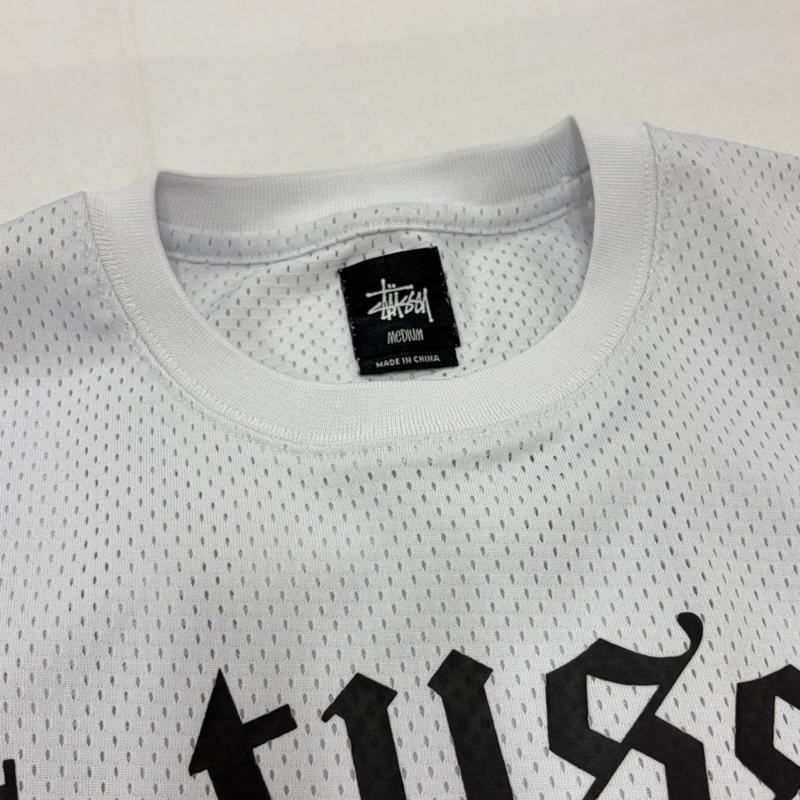 ステューシー STUSSY Tシャツ 半袖 メッシュ 半袖 Tシャツ ロゴ プリント 刺繍 CREW MESH JERSEY M ロゴ、文字 X プリント X 刺繍 白 / ホワイト / white X 黒 / ブラック / black メンズ USED 古着 中古 50162206