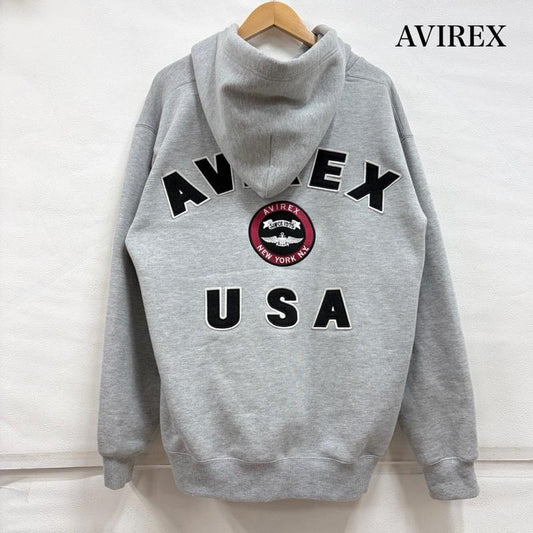 アヴィレックス AVIREX パーカー 長袖 ジップアップ フルジップ パーカー USA ロゴ 刺繍 ワッペン パッチ XL ロゴ、文字 X 刺繍 灰 / グレー / gray X 黒 / ブラック / black メンズ USED 古着 中古 50162207
