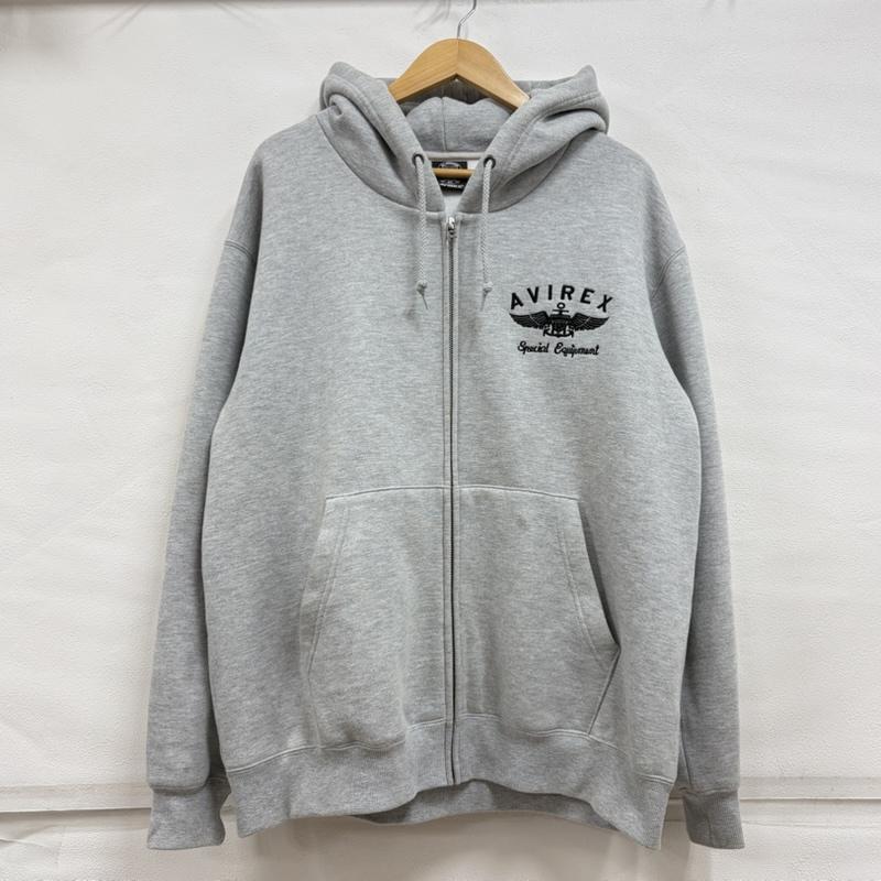 アヴィレックス AVIREX パーカー 長袖 ジップアップ フルジップ パーカー USA ロゴ 刺繍 ワッペン パッチ XL ロゴ、文字 X 刺繍 灰 / グレー / gray X 黒 / ブラック / black メンズ USED 古着 中古 50162207