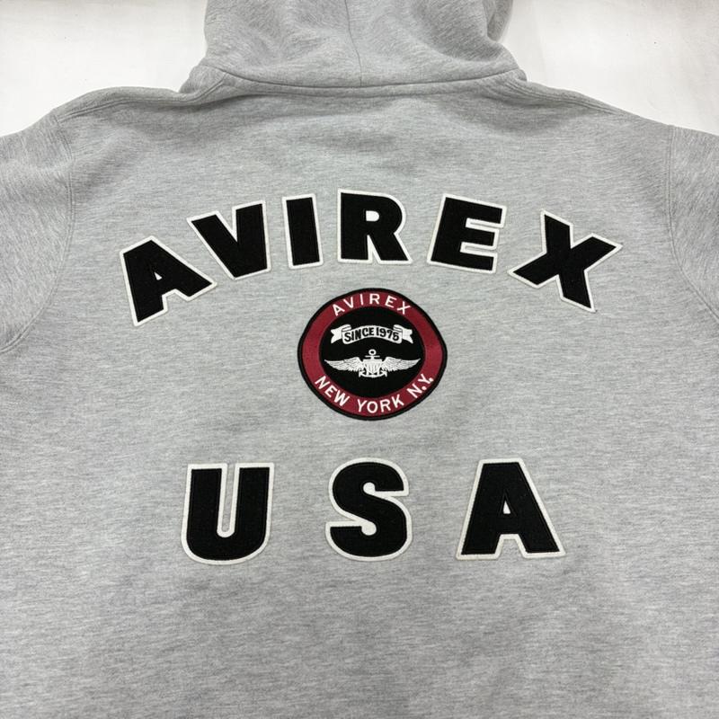 アヴィレックス AVIREX パーカー 長袖 ジップアップ フルジップ パーカー USA ロゴ 刺繍 ワッペン パッチ XL ロゴ、文字 X 刺繍 灰 / グレー / gray X 黒 / ブラック / black メンズ USED 古着 中古 50162207