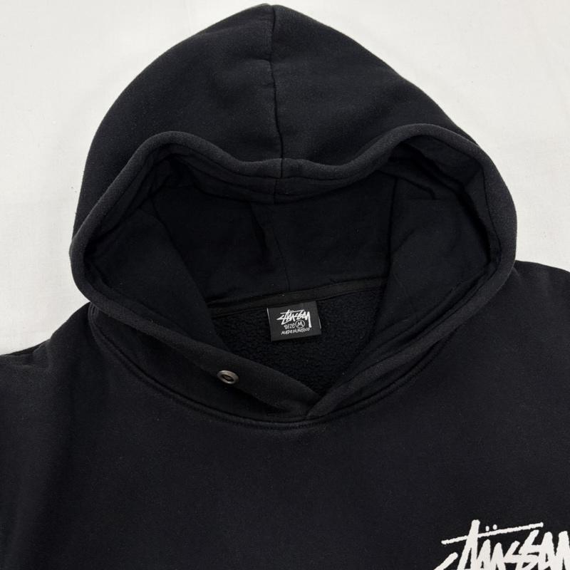 ステューシー STUSSY パーカー 長袖 ワールドツアー 両面 プリント スウェット パーカー フーディー プルオーバー メキシコ製 裏起毛 M ロゴ、文字 X プリント 黒 / ブラック / black X 白 / ホワイト / white メンズ USED 古着 中古 50162214