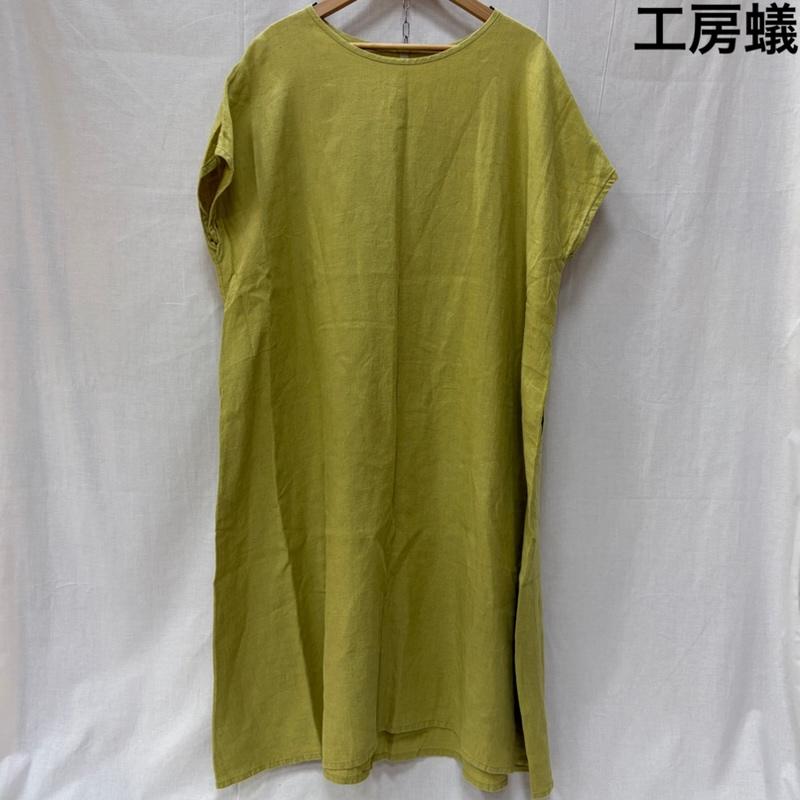古着 USED ワンピース ロングスカート 蟻工房 工房蟻 リネン100％ 麻 フレンチスリーブワンピース イエロー ワイドシルエット - 無地 黄 / イエロー / yellow レディース USED 古着 中古 50162217