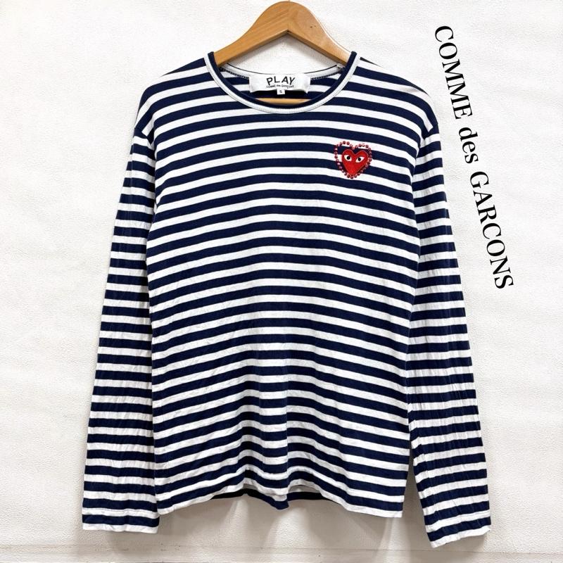 プレイコムデギャルソン PLAY COMME des GARCONS Tシャツ 長袖 PLAY プレイ ハート 長袖 ボーダー Tシャツ ロンT ロゴ プリント ワッペン パッチ スタッズ キラキラ S ボーダー柄 X ロゴ、文字 X 刺繍 紺 / ネイビー / navy X 白 / ホワイト / white X 赤 / レッド / red レディース USED 古着 中古 50162219