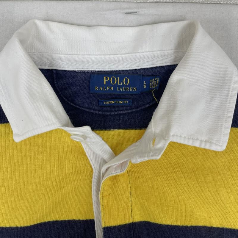 ポロラルフローレン POLO RALPH LAUREN ポロシャツ 半袖 ポニー刺繍 ボーダー柄 ラガーシャツ 半袖 ポロシャツ L 黄 / イエロー / yellow メンズ USED 古着 中古 50162238
