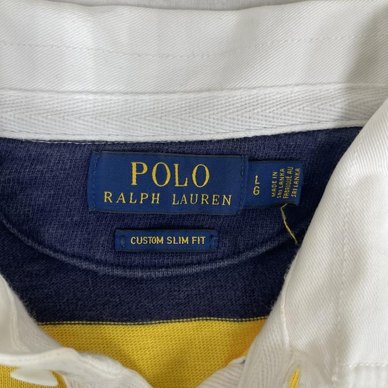 ポロラルフローレン POLO RALPH LAUREN ポロシャツ 半袖 ポニー刺繍 ボーダー柄 ラガーシャツ 半袖 ポロシャツ L 黄 / イエロー / yellow メンズ USED 古着 中古 50162238