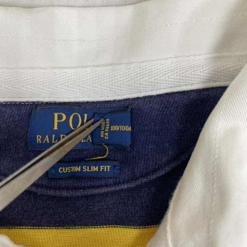 ポロラルフローレン POLO RALPH LAUREN ポロシャツ 半袖 ポニー刺繍 ボーダー柄 ラガーシャツ 半袖 ポロシャツ L 黄 / イエロー / yellow メンズ USED 古着 中古 50162238