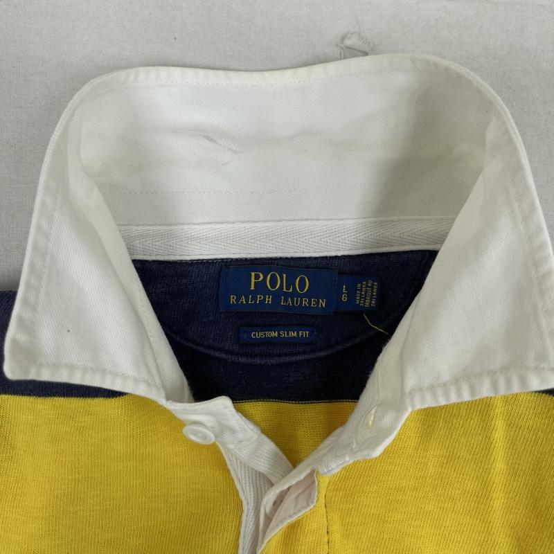 ポロラルフローレン POLO RALPH LAUREN ポロシャツ 半袖 ポニー刺繍 ボーダー柄 ラガーシャツ 半袖 ポロシャツ L 黄 / イエロー / yellow メンズ USED 古着 中古 50162238