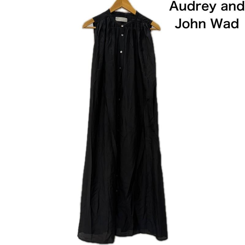 オードリーアンドジョンワッド Audrey and John Wad ワンピース ロングスカート ノースリーブシャツワンピース ウエストマーク ギャザー シェルボタン black FREE 無地 黒 / ブラック / black レディース USED 古着 中古 50162241