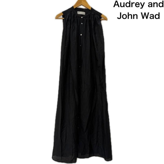 オードリーアンドジョンワッド Audrey and John Wad ワンピース ロングスカート ノースリーブシャツワンピース ウエストマーク ギャザー シェルボタン black FREE 無地 黒 / ブラック / black レディース USED 古着 中古 50162241