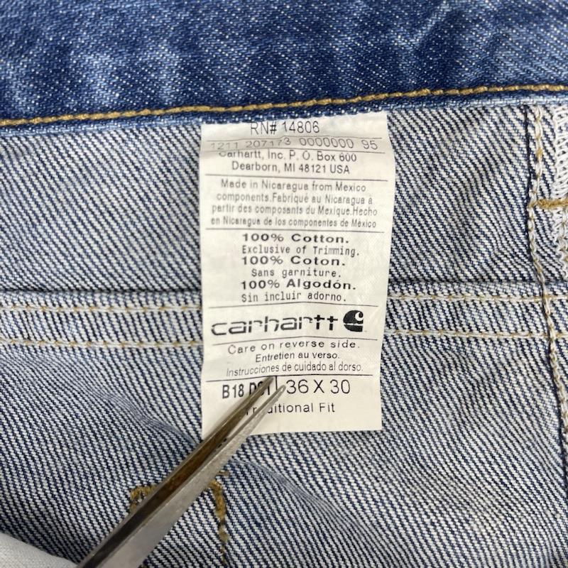 カーハート Carhartt パンツ デニム、ジーンズ デッドストック B18 DST Traditional Fit Jean ロゴパッチ 刺繍 ワイド デニム パンツ 36インチ インディゴ / インディゴ / Indigo メンズ USED 古着 中古 50162256