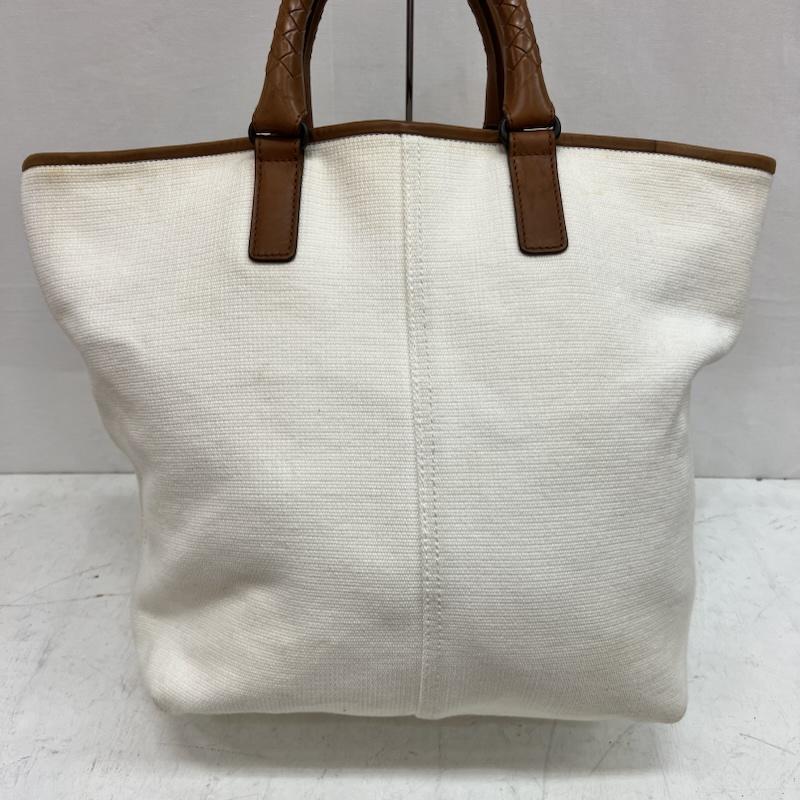 ボッテガヴェネタ BOTTEGA VENETA トートバッグ トートバッグ 編み込みレザーハンドル キャンバストートバッグ - 白 / ホワイト / white X 茶 / ブラウン / brown メンズ USED 古着 中古 50162290
