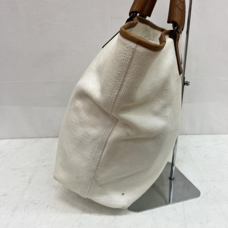 ボッテガヴェネタ BOTTEGA VENETA トートバッグ トートバッグ 編み込みレザーハンドル キャンバストートバッグ - 白 / ホワイト / white X 茶 / ブラウン / brown メンズ USED 古着 中古 50162290