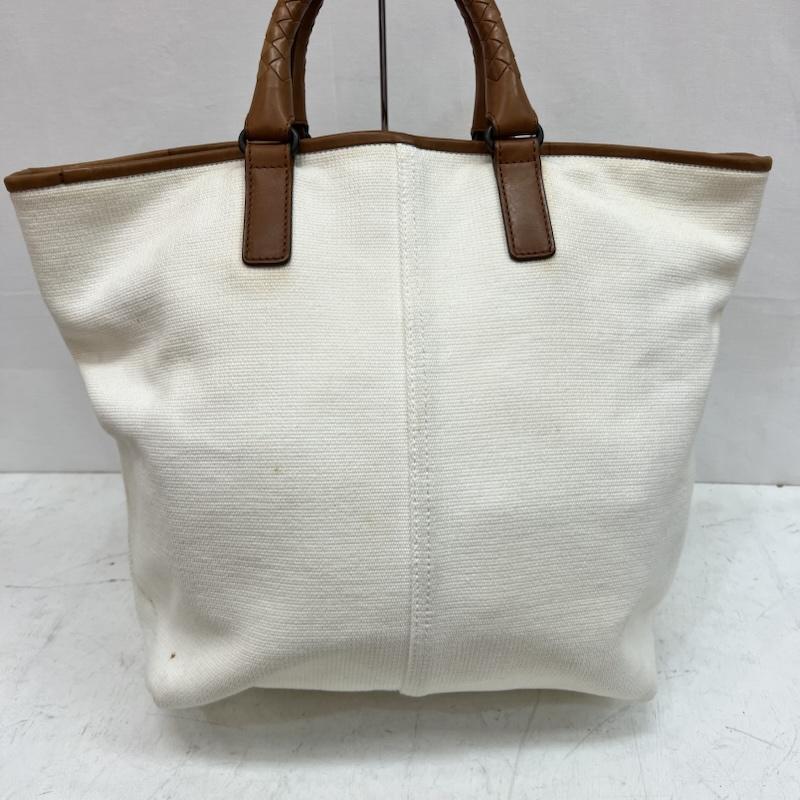 ボッテガヴェネタ BOTTEGA VENETA トートバッグ トートバッグ 編み込みレザーハンドル キャンバストートバッグ - 白 / ホワイト / white X 茶 / ブラウン / brown メンズ USED 古着 中古 50162290
