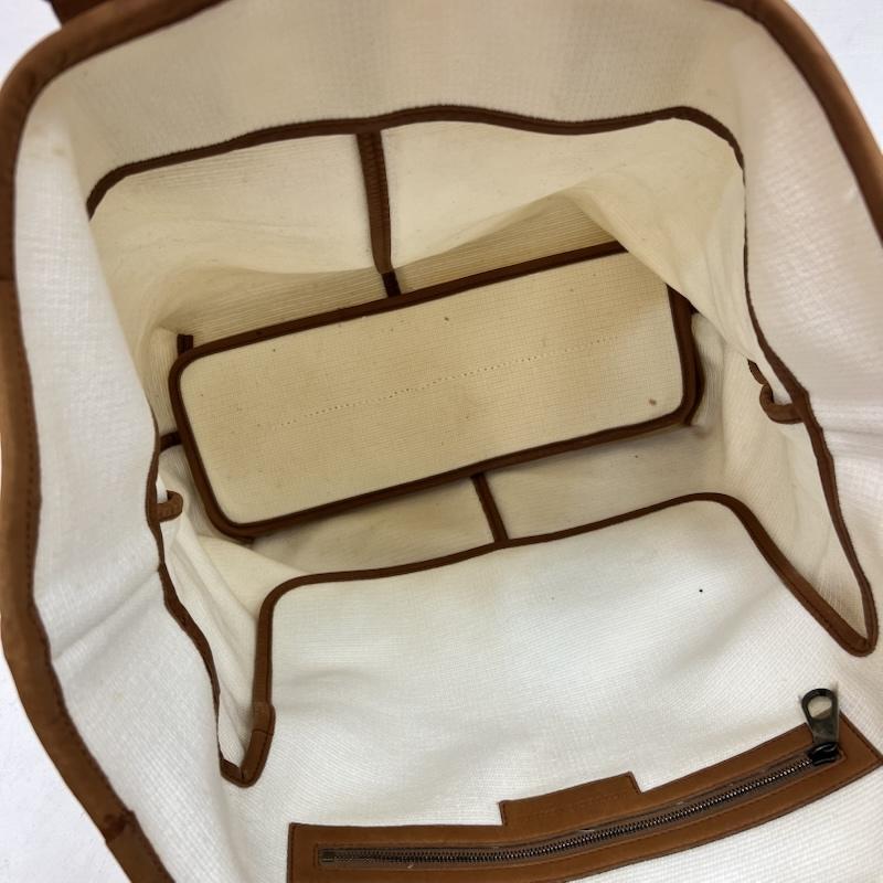 ボッテガヴェネタ BOTTEGA VENETA トートバッグ トートバッグ 編み込みレザーハンドル キャンバストートバッグ - 白 / ホワイト / white X 茶 / ブラウン / brown メンズ USED 古着 中古 50162290