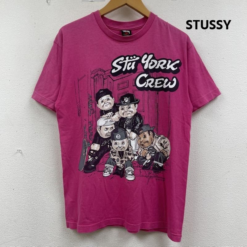 ステューシー STUSSY Tシャツ 半袖 00s OHN POUND コラボ Stu York Crew イラスト プリント Tシャツ M 桃 / ピンク / pink メンズ USED 古着 中古 50162314
