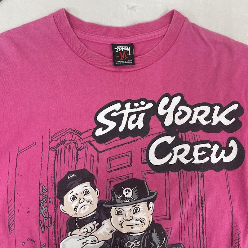 ステューシー STUSSY Tシャツ 半袖 00s OHN POUND コラボ Stu York Crew イラスト プリント Tシャツ M 桃 / ピンク / pink メンズ USED 古着 中古 50162314