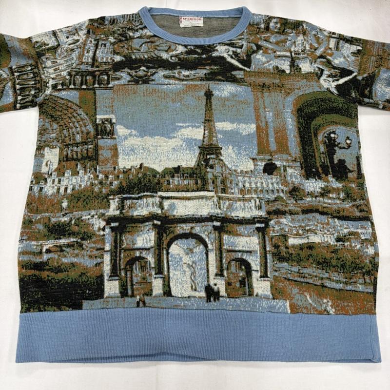 マックレガー McGREGOR ニット、セーター 長袖 USA製 パリ クルーネック 薄手 ニット ヴィンテージ L 刺繍 水色 / ライトブルー / X マルチカラー / マルチカラー / multicolor メンズ USED 古着 中古 50162316