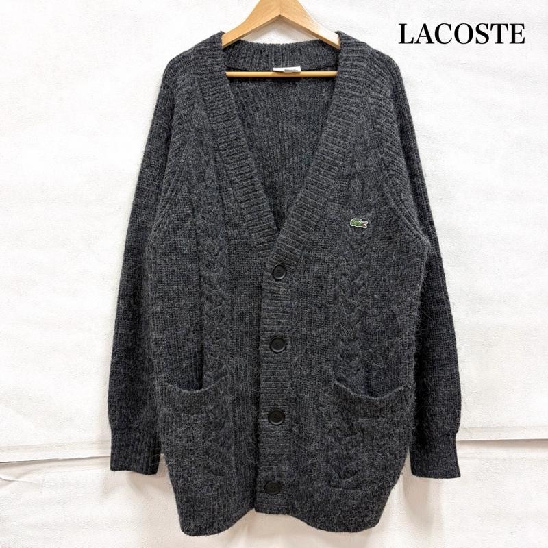 ラコステ LACOSTE カーディガン 長袖 ウール アルパカ ケーブルニット ユニセックス カーディガン M ワンポイント X ロゴ、文字 X 刺繍 ダークグレー / ダークグレー / メンズ USED 古着 中古 50162338