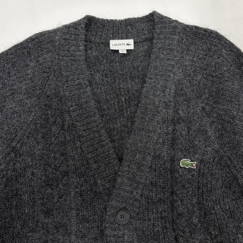 ラコステ LACOSTE カーディガン 長袖 ウール アルパカ ケーブルニット ユニセックス カーディガン M ワンポイント X ロゴ、文字 X 刺繍 ダークグレー / ダークグレー / メンズ USED 古着 中古 50162338