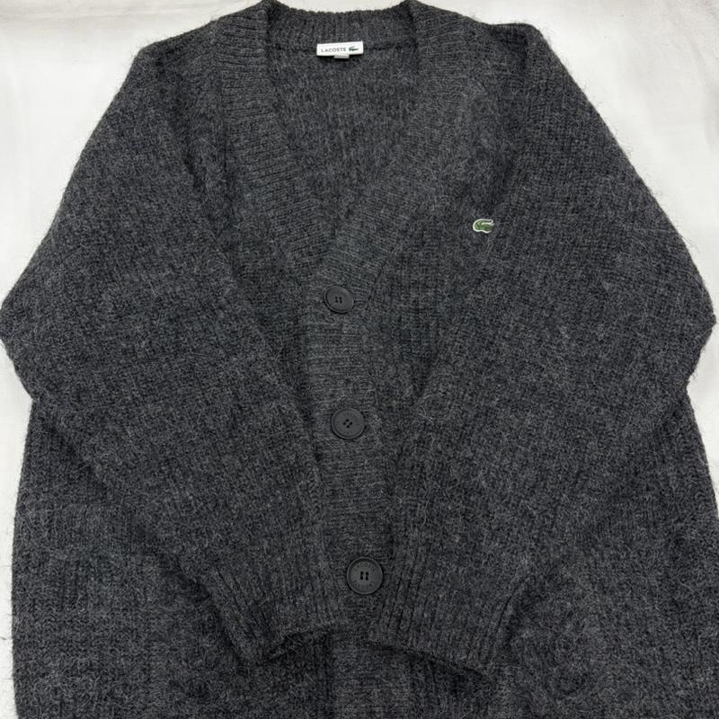 ラコステ LACOSTE カーディガン 長袖 ウール アルパカ ケーブルニット ユニセックス カーディガン M ワンポイント X ロゴ、文字 X 刺繍 ダークグレー / ダークグレー / メンズ USED 古着 中古 50162338