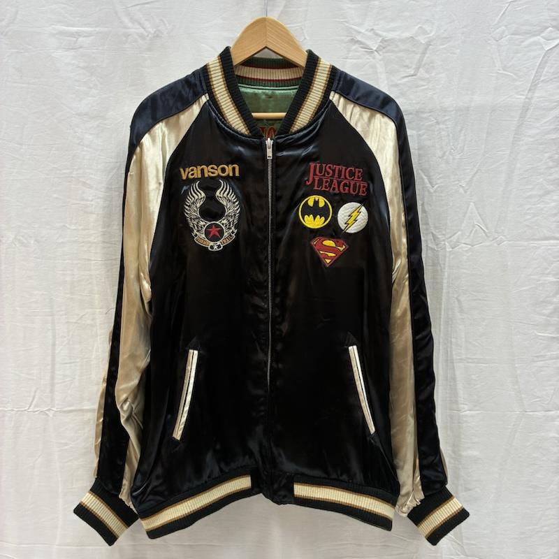 ヴァンソン VANSON ジャケット、上着 ジャンパー、ブルゾン レーヨン サテン リバーシブル スカジャン DC COMICS スーパーマン バットマン フラッシュ XL メンズ USED 古着 中古 50162370