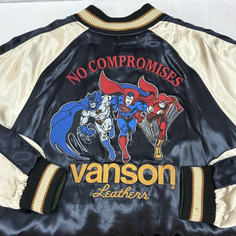 ヴァンソン VANSON ジャケット、上着 ジャンパー、ブルゾン レーヨン サテン リバーシブル スカジャン DC COMICS スーパーマン バットマン フラッシュ XL メンズ USED 古着 中古 50162370