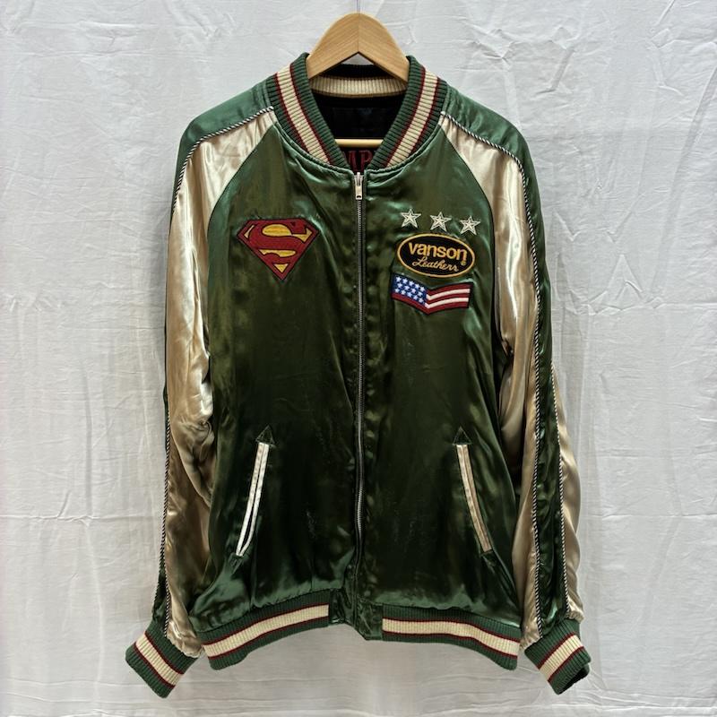 ヴァンソン VANSON ジャケット、上着 ジャンパー、ブルゾン レーヨン サテン リバーシブル スカジャン DC COMICS スーパーマン バットマン フラッシュ XL メンズ USED 古着 中古 50162370