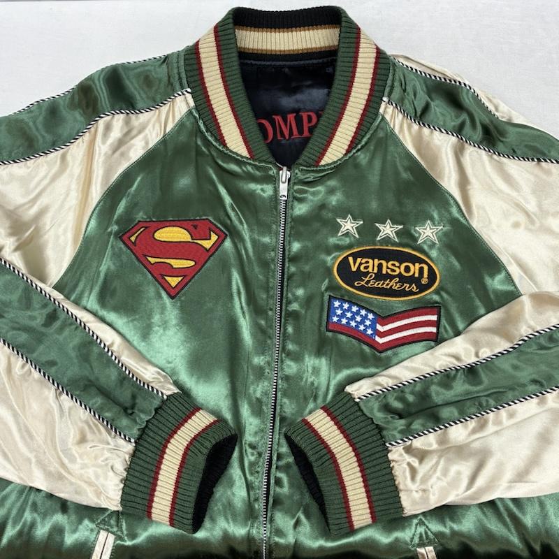 ヴァンソン VANSON ジャケット、上着 ジャンパー、ブルゾン レーヨン サテン リバーシブル スカジャン DC COMICS スーパーマン バットマン フラッシュ XL メンズ USED 古着 中古 50162370