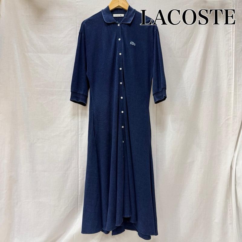 ラコステ LACOSTE ワンピース ロングスカート デニムポロワンピース 長袖 フレア ワンポイントロゴ indigo 38 フルボタン 38 ワンポイント X ロゴ、文字 インディゴ / インディゴ / Indigo レディース USED 古着 中古 50162376