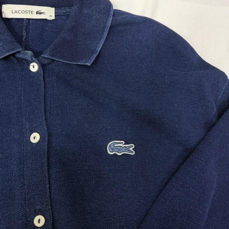 ラコステ LACOSTE ワンピース ロングスカート デニムポロワンピース 長袖 フレア ワンポイントロゴ indigo 38 フルボタン 38 ワンポイント X ロゴ、文字 インディゴ / インディゴ / Indigo レディース USED 古着 中古 50162376