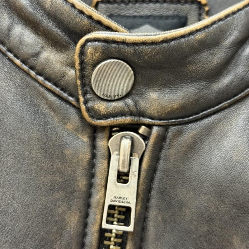 ハーレーダビッドソン Harley-Davidson ジャケット、上着 レザージャケット モーターサイクルジャケット レザー lamb skin シングル ノーカラー ワッペン イーグル ダークブラウン L L ロゴ、文字 ダークブラウン / ダークブラウン / メンズ USED 古着 中古 50162382