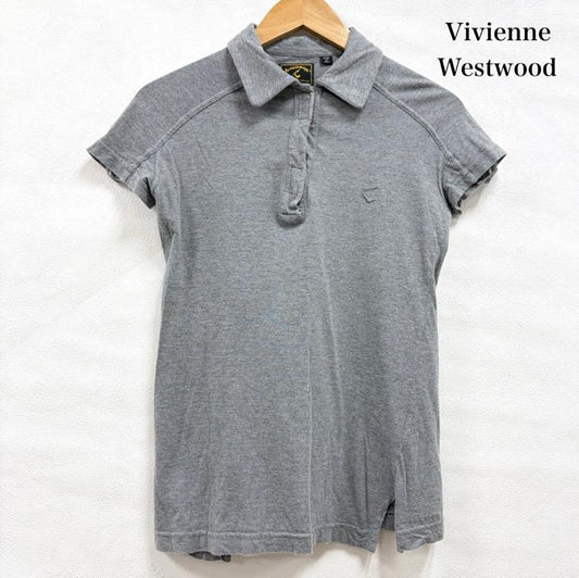 ヴィヴィアンウエストウッド Vivienne Westwood ポロシャツ 半袖 anglomania アングロマニア 半袖 ロゴ 刺繍 ポロシャツ M ロゴ、文字 X 刺繍 灰 / グレー / gray レディース USED 古着 中古 50162411