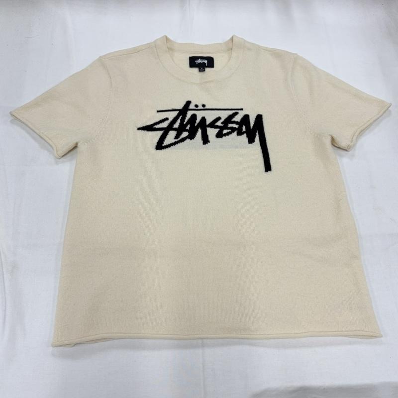 ステューシー STUSSY ニット、セーター 半袖 半袖 ロゴ ニット カットソー S ロゴ、文字 オフホワイト / オフホワイト / X 黒 / ブラック / black レディース USED 古着 中古 50162447