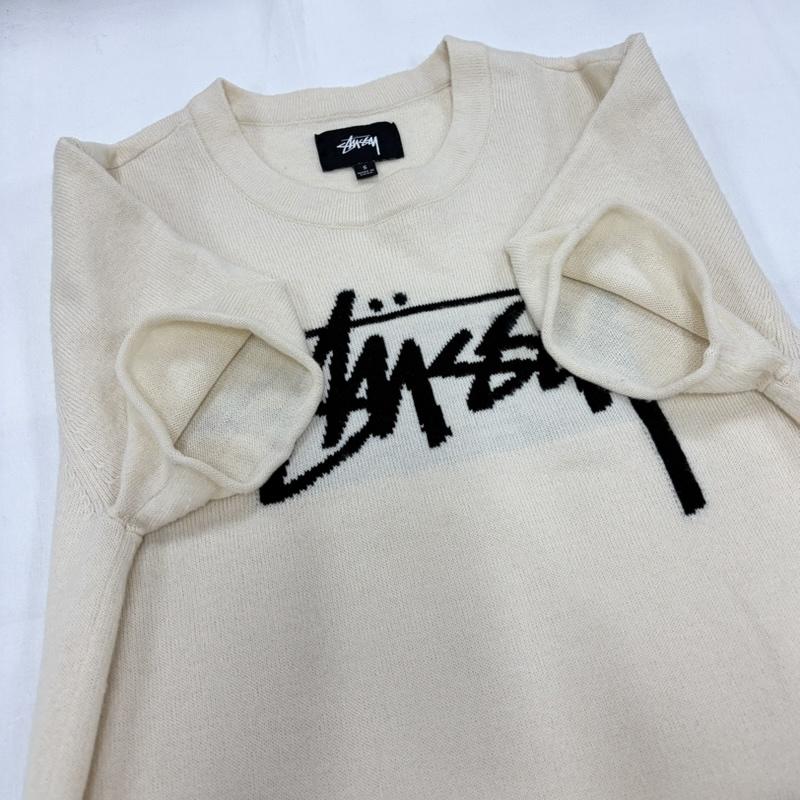 ステューシー STUSSY ニット、セーター 半袖 半袖 ロゴ ニット カットソー S ロゴ、文字 オフホワイト / オフホワイト / X 黒 / ブラック / black レディース USED 古着 中古 50162447