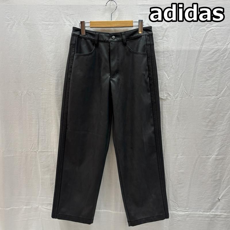 アディダス adidas ボトムス ボトムス サイドライン ロゴ フェイクレザー テーパード パンツ M 黒 / ブラック / black メンズ USED 古着 中古 50162470